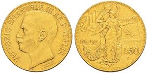 50 Lira Kingdom of Italy (1861-1946) Or Vittorio Emanuele III (1869 - 1947)