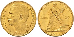 50 Lira Kingdom of Italy (1861-1946) Or Vittorio Emanuele III (1869 - 1947)