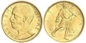 50 Lira Kingdom of Italy (1861-1946) Oro Vittorio Emanuele III (1869 - 1947)