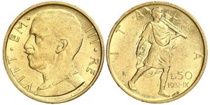 50 Lira Kingdom of Italy (1861-1946) Oro Vittorio Emanuele III (1869 - 1947)