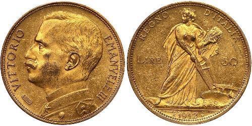 50 Lira Kingdom of Italy (1861-1946) Oro Vittorio Emanuele III (1869 - 1947)