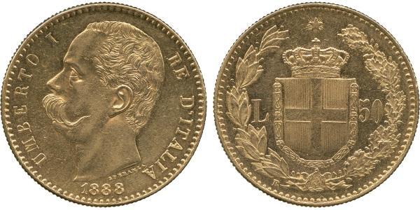 50 Lira Kingdom of Italy (1861-1946) Oro Umberto I (1844-1900)