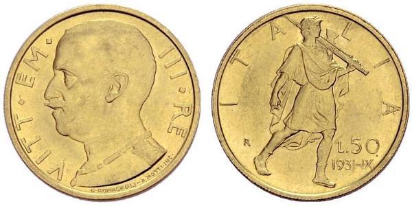 50 Lira Kingdom of Italy (1861-1946) Oro Vittorio Emanuele III (1869 - 1947)