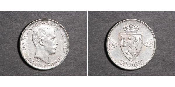 50 Ore Norvège (1905 - ) Argent Haakon VII de Norvège (1872 - 1957)