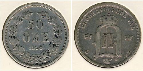 50 Ore Suède Argent Oscar II de Suède (1829-1907)