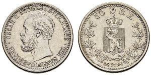 50 Ore United Kingdoms of Sweden and Norway (1814-1905) Argent Oscar II de Suède (1829-1907)