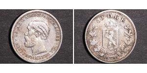 50 Ore United Kingdoms of Sweden and Norway (1814-1905) Argent Oscar II de Suède (1829-1907)