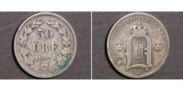 50 Ore Svezia Argento Oscar II di Svezia (1829-1907)
