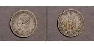 50 Ore United Kingdoms of Sweden and Norway (1814-1905) Argento Oscar II di Svezia (1829-1907)