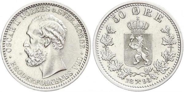 50 Ore United Kingdoms of Sweden and Norway (1814-1905) Argento Oscar II di Svezia (1829-1907)