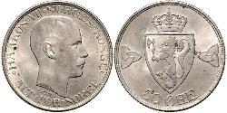 50 Ore Noruega (1905 - ) Plata Haakon VII de Noruega (1872 - 1957)