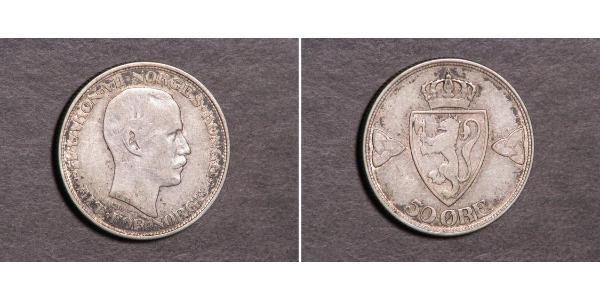 50 Ore Noruega (1905 - ) Plata Haakon VII de Noruega (1872 - 1957)