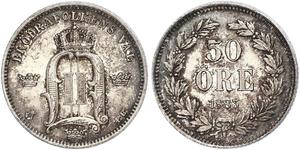 50 Ore Suecia Plata Óscar II de Suecia (1829-1907)