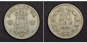 50 Ore Suecia Plata Óscar II de Suecia (1829-1907)