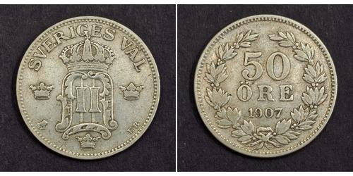 50 Ore Suecia Plata Óscar II de Suecia (1829-1907)