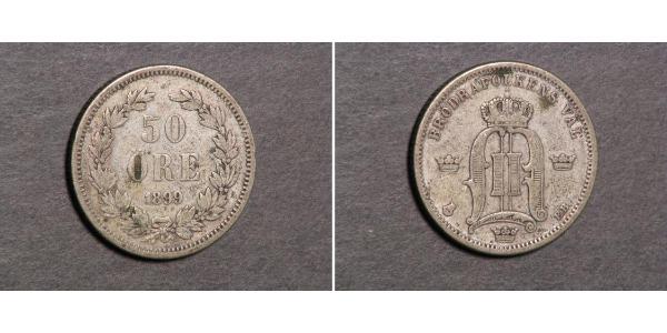 50 Ore Suecia Plata Óscar II de Suecia (1829-1907)
