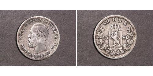 50 Ore United Kingdoms of Sweden and Norway (1814-1905) Plata Óscar II de Suecia (1829-1907)