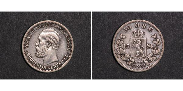 50 Ore United Kingdoms of Sweden and Norway (1814-1905) Plata Óscar II de Suecia (1829-1907)
