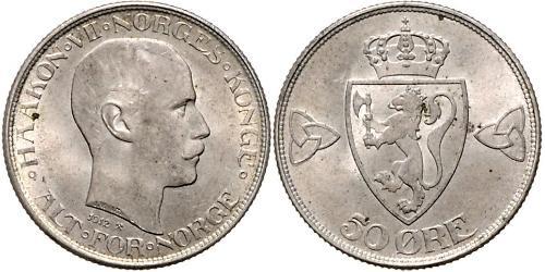 50 Ore Kongeriket Norge (1905 - ) Silber Haakon VII. (1872 - 1957)