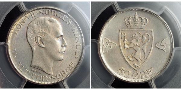 50 Ore Kongeriket Norge (1905 - ) Silber Haakon VII. (1872 - 1957)
