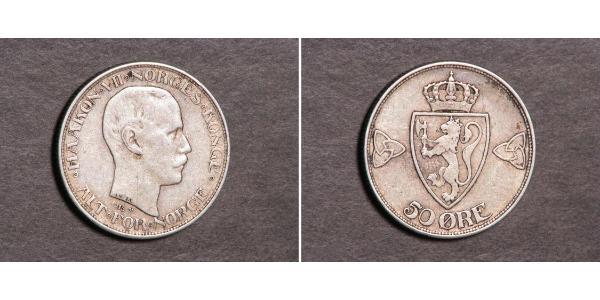 50 Ore Kongeriket Norge (1905 - ) Silber Haakon VII. (1872 - 1957)