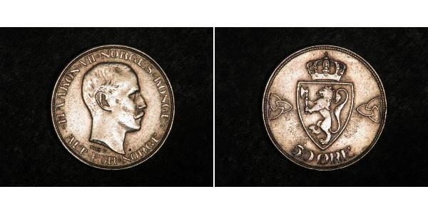 50 Ore Kongeriket Norge (1905 - ) Silber Haakon VII. (1872 - 1957)