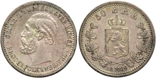 50 Ore United Kingdoms of Sweden and Norway (1814-1905) Silber Oskar II. (Schweden) (1829-1907)