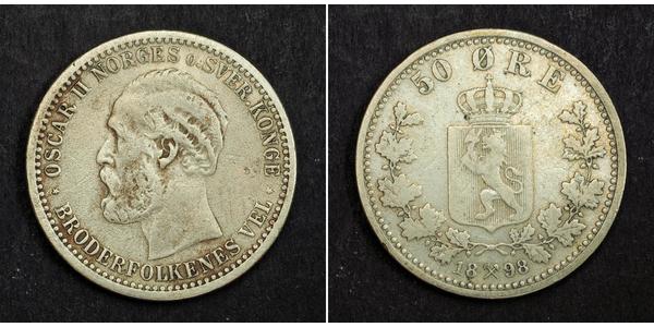 50 Ore United Kingdoms of Sweden and Norway (1814-1905) Silber Oskar II. (Schweden) (1829-1907)
