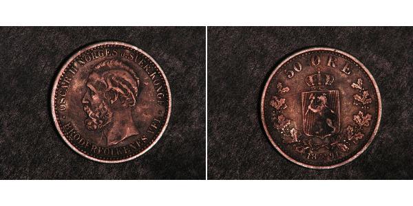 50 Ore United Kingdoms of Sweden and Norway (1814-1905) Silber Oskar II. (Schweden) (1829-1907)
