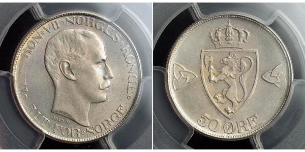 50 Ore Kingdom of Norway (1905 - ) Silver Haakon VII of Norway (1872 - 1957)