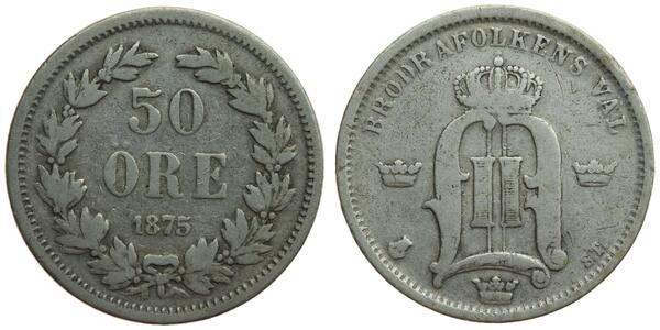 50 Ore Sweden Silver Oscar II of Sweden (1829-1907)