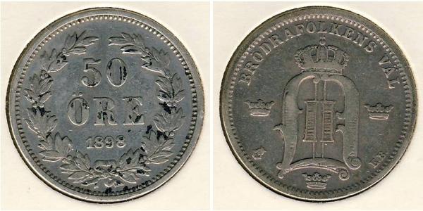 50 Ore Sweden Silver Oscar II of Sweden (1829-1907)