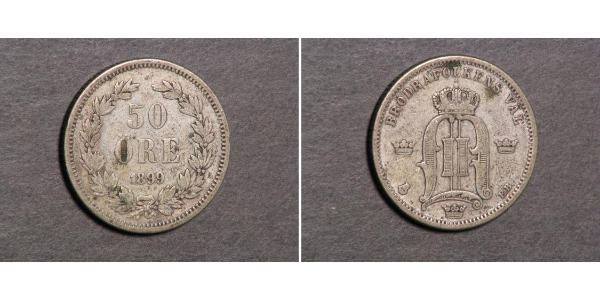 50 Ore Sweden Silver Oscar II of Sweden (1829-1907)