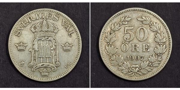 50 Ore Sweden Silver Oscar II of Sweden (1829-1907)