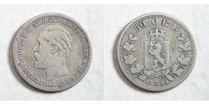 50 Ore United Kingdoms of Sweden and Norway (1814-1905) Silver Oscar II of Sweden (1829-1907)