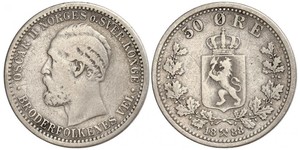 50 Ore United Kingdoms of Sweden and Norway (1814-1905) Silver Oscar II of Sweden (1829-1907)