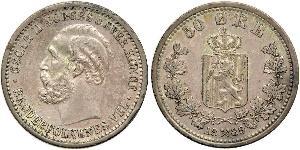 50 Ore United Kingdoms of Sweden and Norway (1814-1905) Silver Oscar II of Sweden (1829-1907)