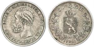 50 Ore United Kingdoms of Sweden and Norway (1814-1905) Silver Oscar II of Sweden (1829-1907)