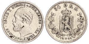 50 Ore United Kingdoms of Sweden and Norway (1814-1905) Silver Oscar II of Sweden (1829-1907)