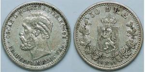 50 Ore United Kingdoms of Sweden and Norway (1814-1905) Silver Oscar II of Sweden (1829-1907)