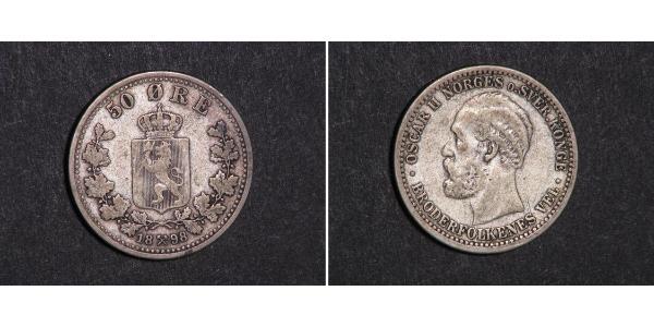 50 Ore United Kingdoms of Sweden and Norway (1814-1905) Silver Oscar II of Sweden (1829-1907)