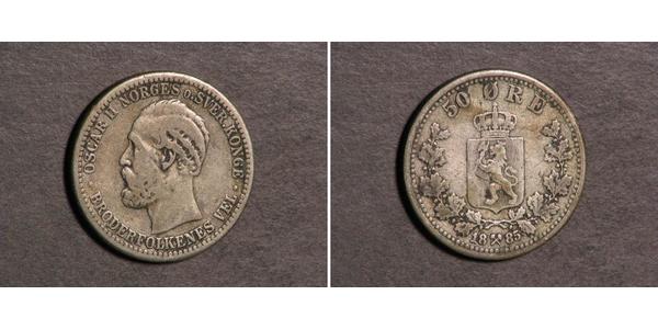 50 Ore United Kingdoms of Sweden and Norway (1814-1905) Silver Oscar II of Sweden (1829-1907)