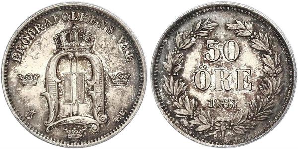 50 Ore 瑞典 銀 奧斯卡二世 (1829-1907)