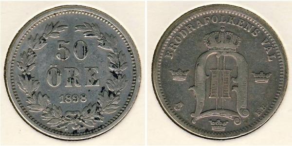 50 Ore 瑞典 銀 奧斯卡二世 (1829-1907)