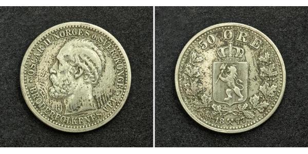 50 Ore 瑞典－挪威联盟 (1814 - 1905) 銀 奧斯卡二世 (1829-1907)