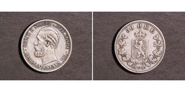 50 Ore 瑞典－挪威联盟 (1814 - 1905) 銀 奧斯卡二世 (1829-1907)