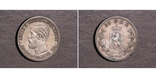 50 Ore 瑞典－挪威联盟 (1814 - 1905) 銀 奧斯卡二世 (1829-1907)