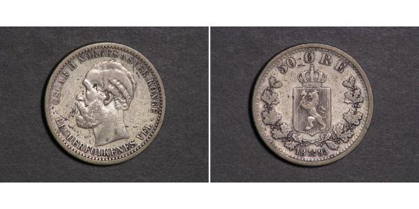 50 Ore 瑞典－挪威联盟 (1814 - 1905) 銀 奧斯卡二世 (1829-1907)