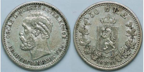 50 Ore 瑞典－挪威联盟 (1814 - 1905) 銀 奧斯卡二世 (1829-1907)