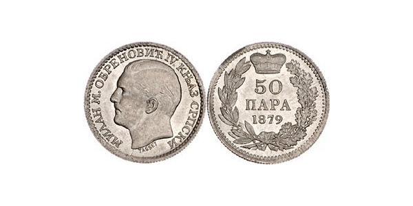 50 Para Serbia Plata Milan I de Serbia